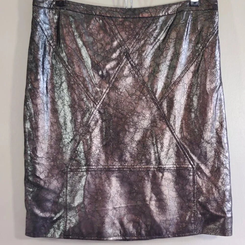 Geren Ford Designer Leather Mini Skirt Metallic Edgy Dark Indie  Size 6